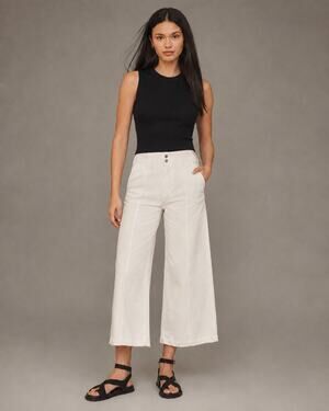 PAIGE Brooklyn High Rise Wide Leg Jeans Size 26 White Double Button Raw Hem